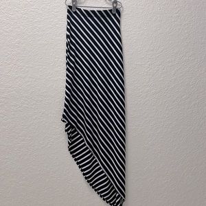 Navy & White Size Small Stretchy High Waist Maxi High-Low Long Skirt Side Slit